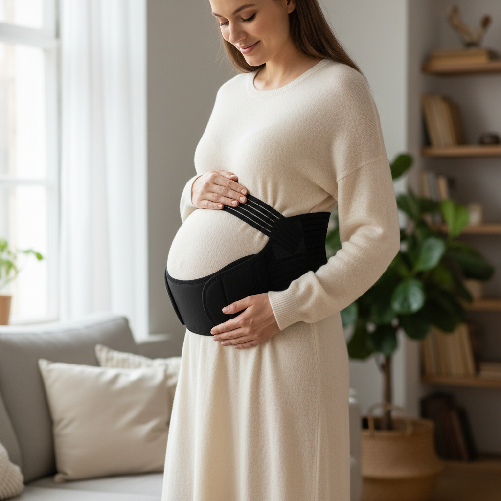Femme enceinte portant la ceinture de grossesse Dooune
